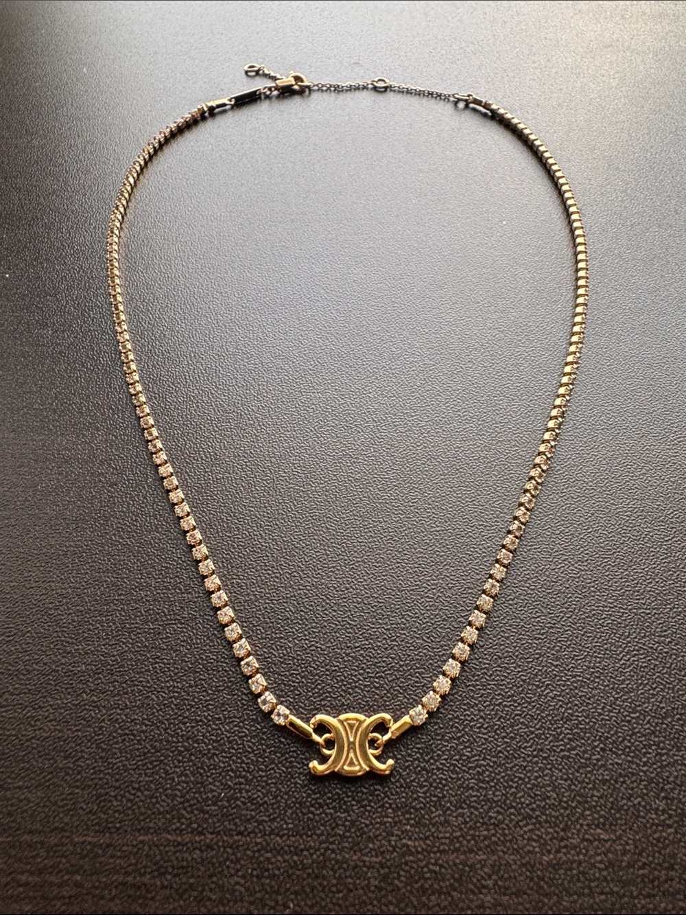 Celine Gold-Tone Women's Pendant Necklace with Crystal Chain